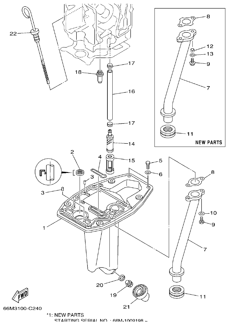 Yamaha F15A OIL PAN parts diagram