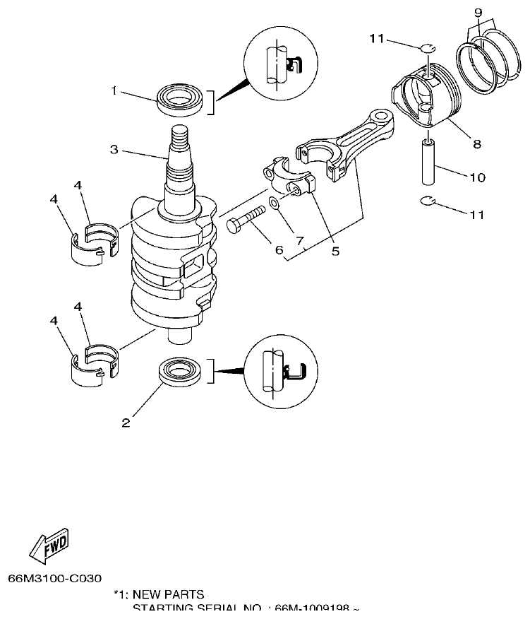 Yamaha F15A CRANKSHAFT & PISTON parts diagram