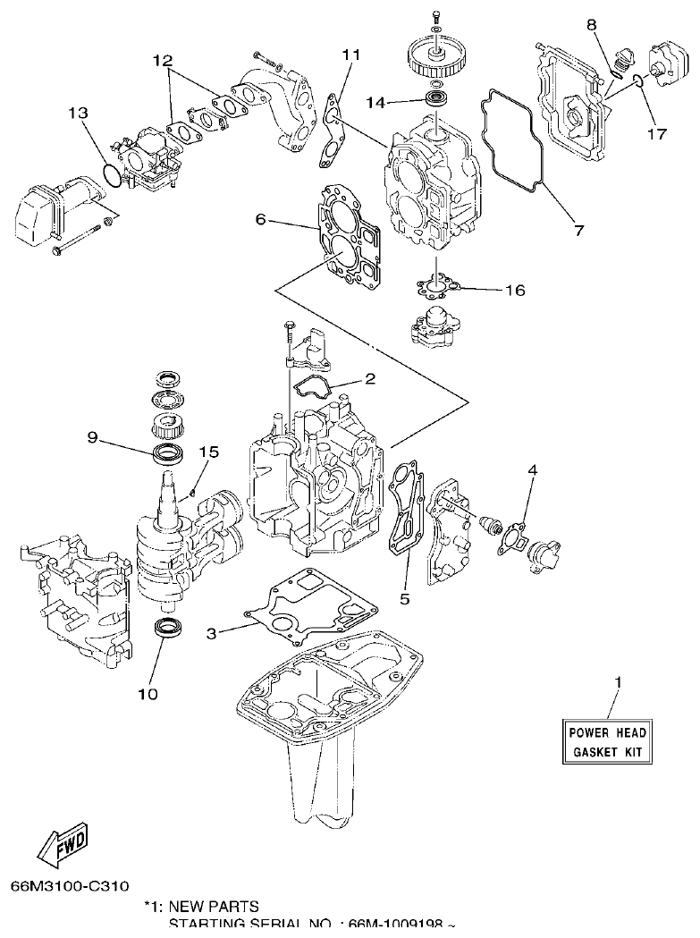 Yamaha F15A REPAIR KIT 1 parts diagram