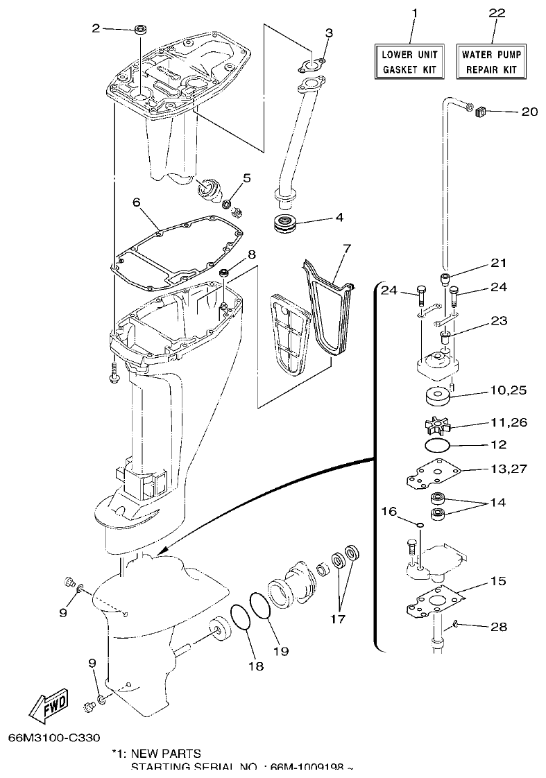 Yamaha F15A REPAIR KIT 3 parts diagram