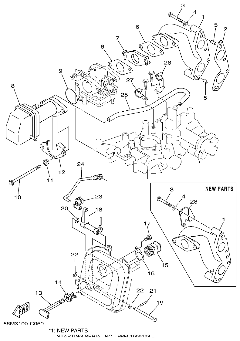 Yamaha F15A INTAKE parts diagram