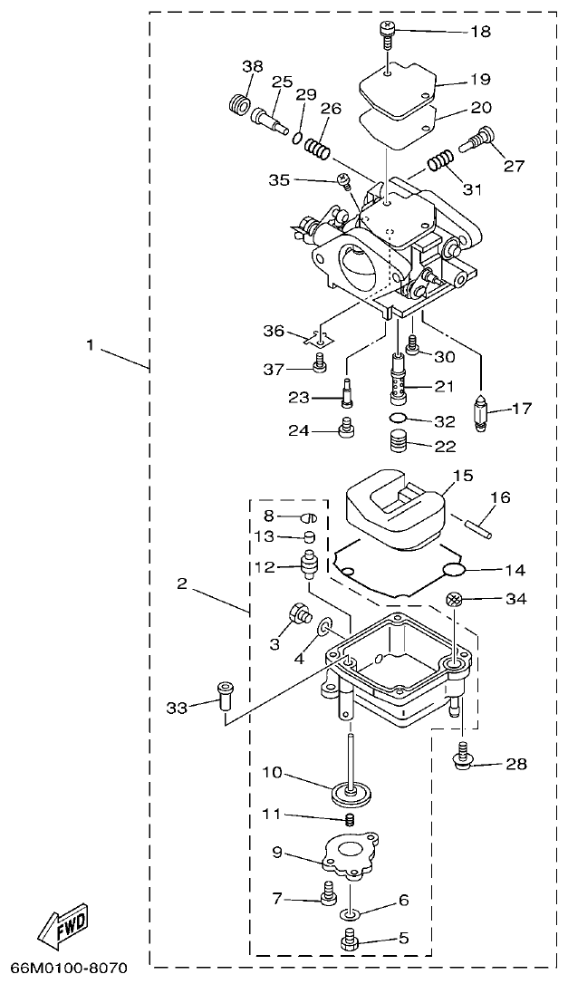 Yamaha F15A CARBURETOR parts diagram