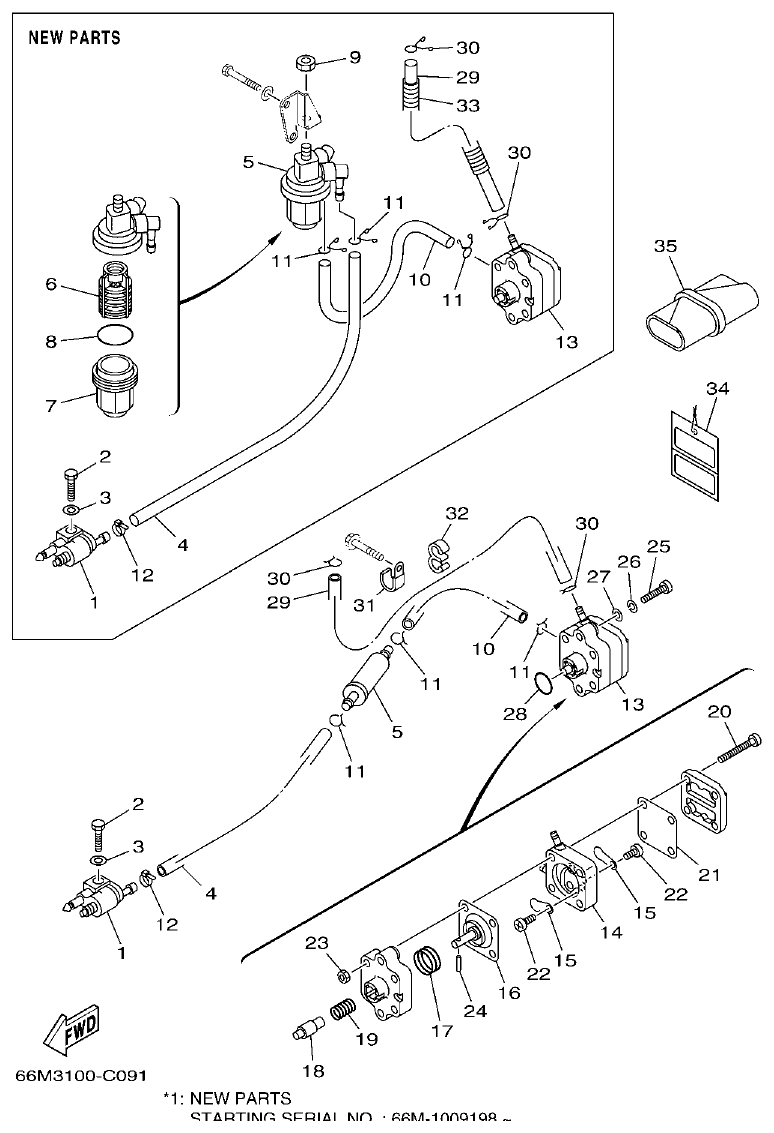 Yamaha F15A FUEL 1 parts diagram