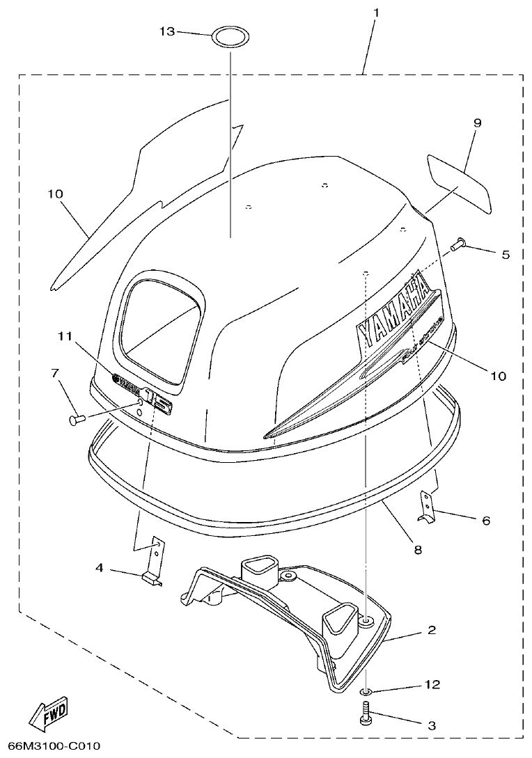 Yamaha F15B TOP COWLING parts diagram