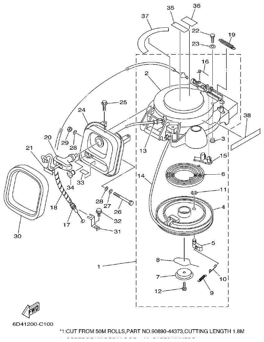 Yamaha F15B STARTER parts diagram