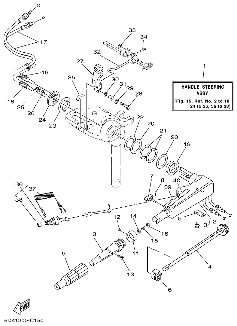 Yamaha F15B STEERING parts diagram