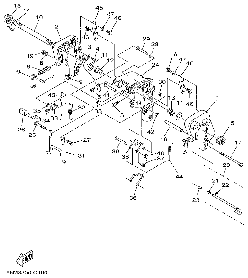 Yamaha F15B BRACKET 1 parts diagram
