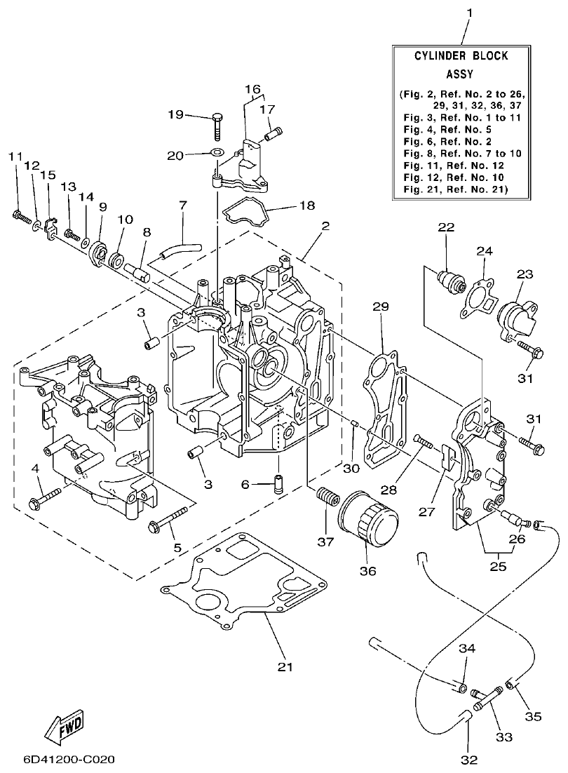 Yamaha F15B CYLINDER & CRANKCASE 1 parts diagram