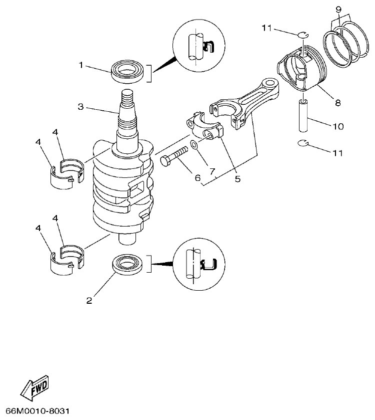 Yamaha F15B CRANKSHAFT & PISTON parts diagram