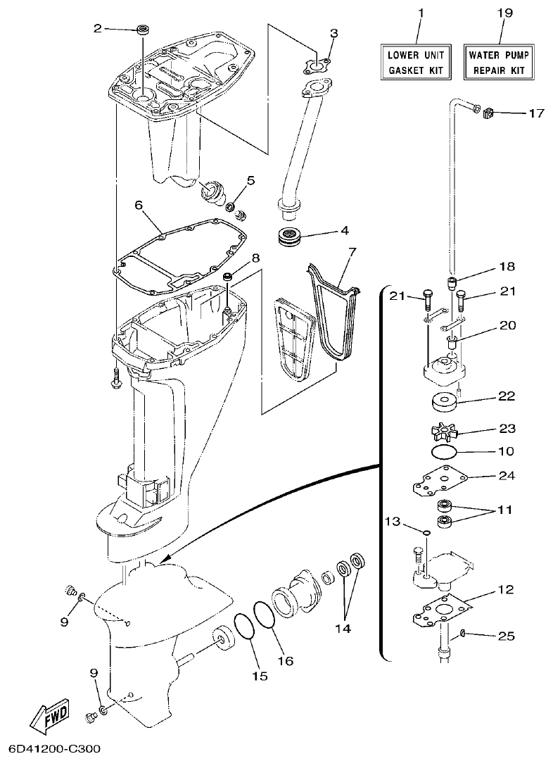 Yamaha F15B REPAIR KIT 3 parts diagram