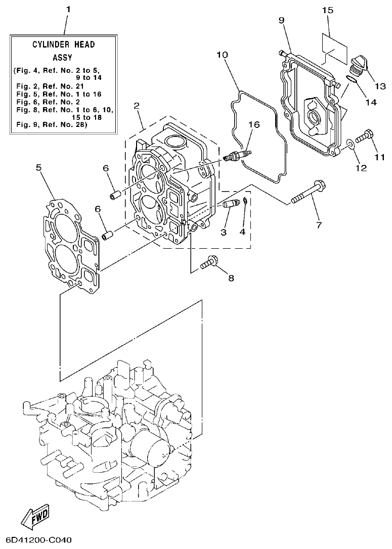 Yamaha F15B CYLINDER & CRANKCASE 2 parts diagram
