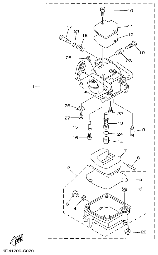 Yamaha F15B CARBURETOR parts diagram