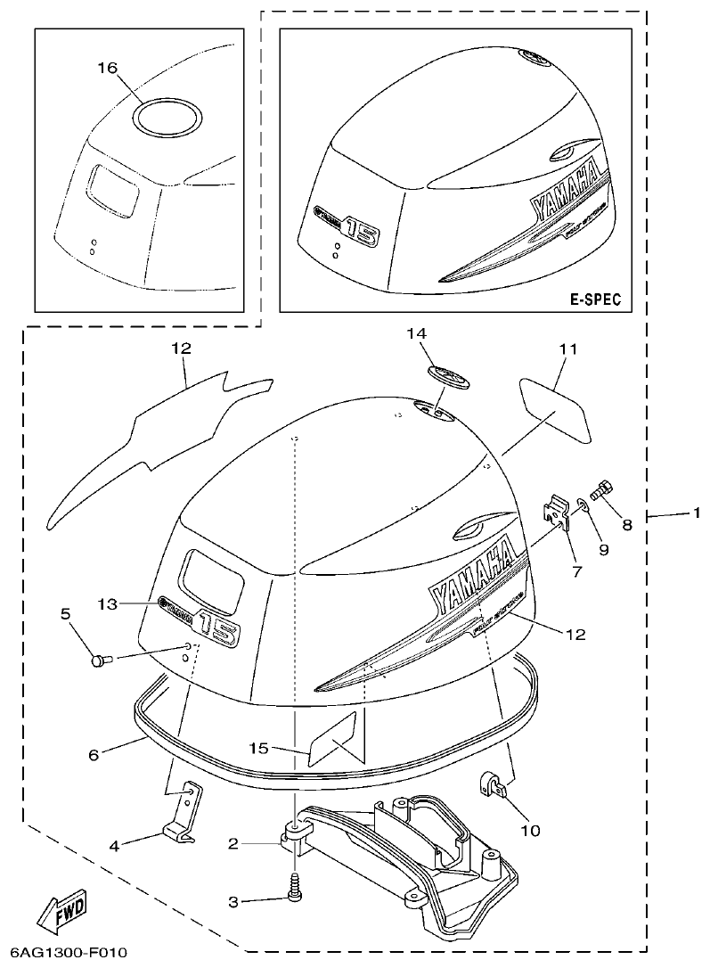 Yamaha F15C TOP COWLING parts diagram
