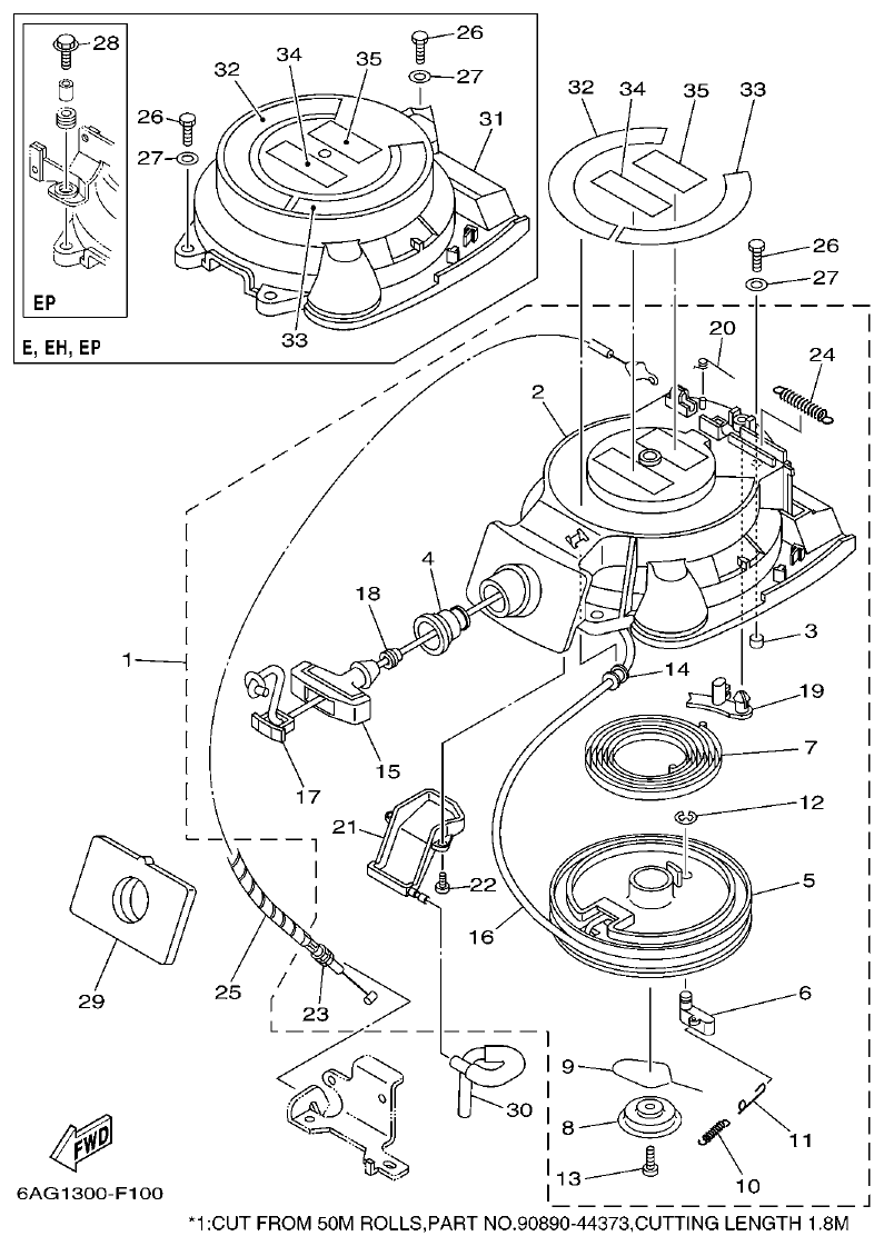 Yamaha F15C STARTER parts diagram