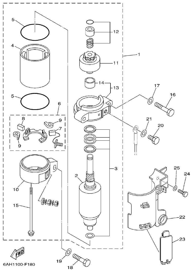 Yamaha F15C STARTING MOTOR parts diagram