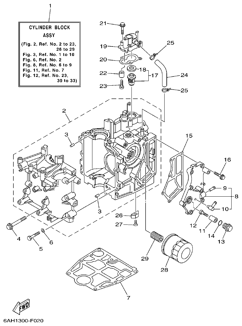 Yamaha F15C CYLINDER & CRANKCASE 1 parts diagram