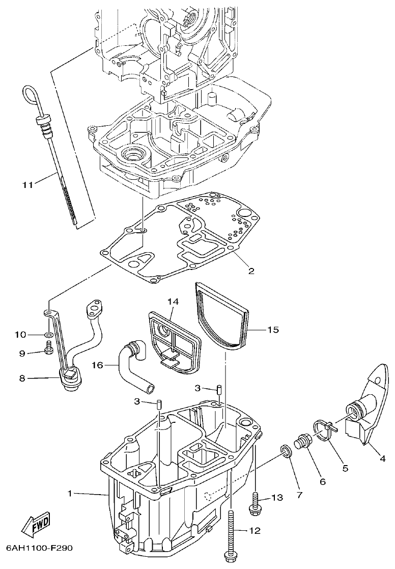 Yamaha F15C OIL PAN parts diagram