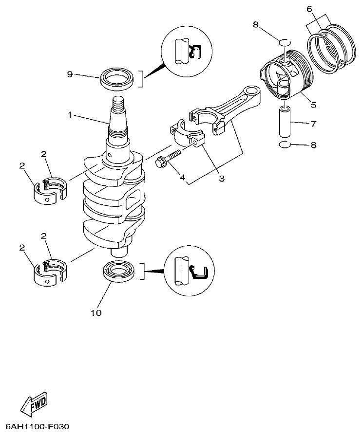 Yamaha F15C CRANKSHAFT & PISTON parts diagram