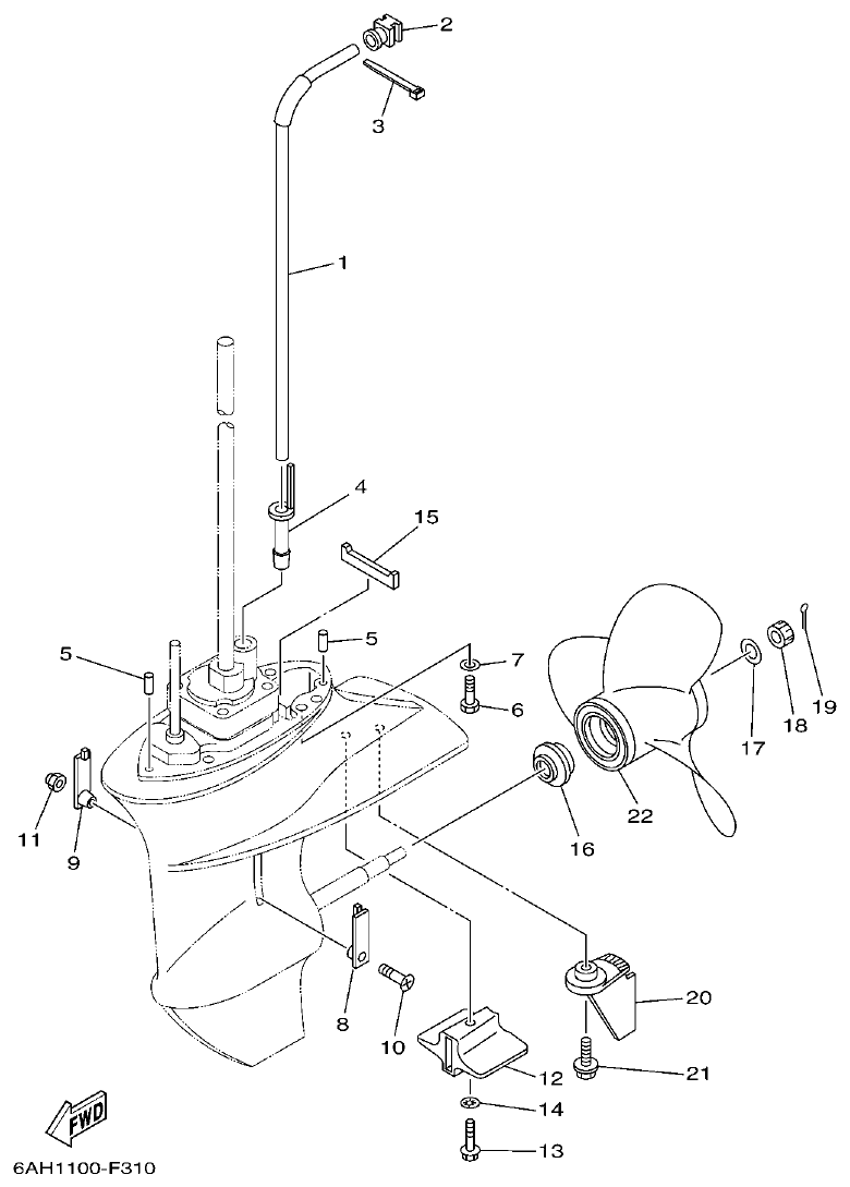 Yamaha F15C LOWER CASING & DRIVE 2 parts diagram