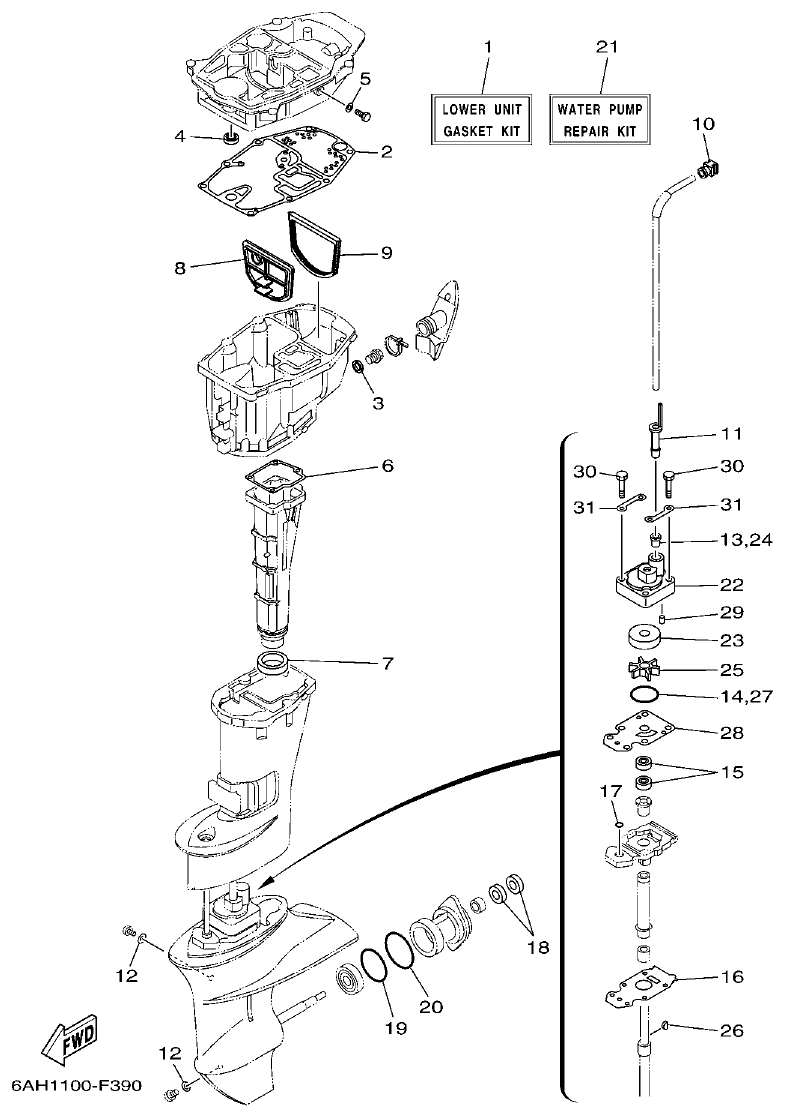 Yamaha F15C REPAIR KIT 3 parts diagram