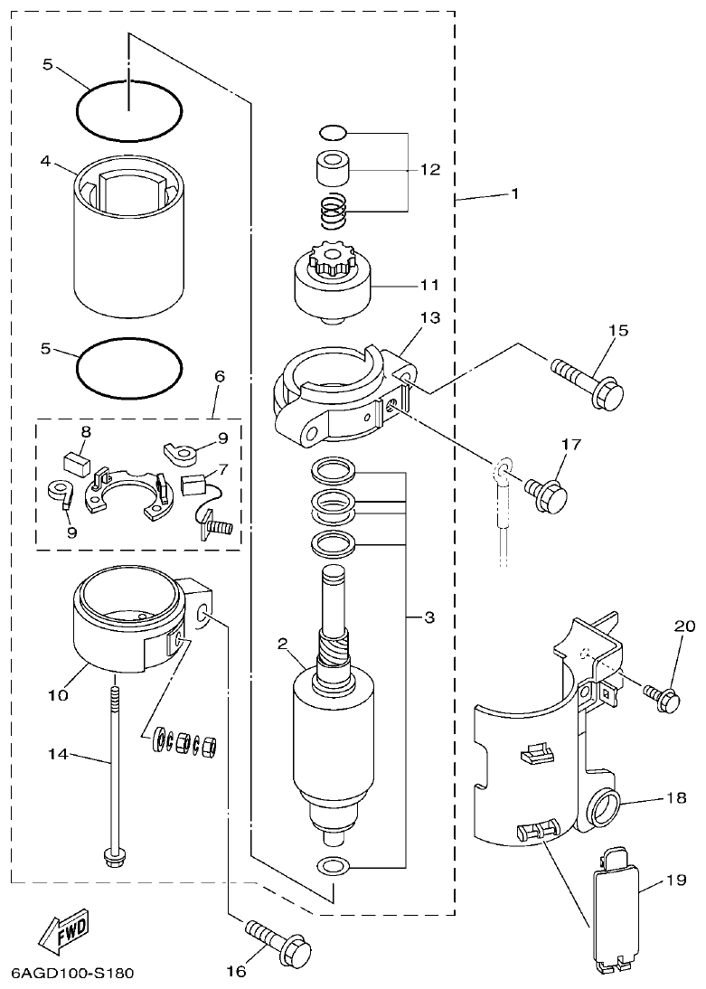 Yamaha 20 STARTING MOTOR parts diagram