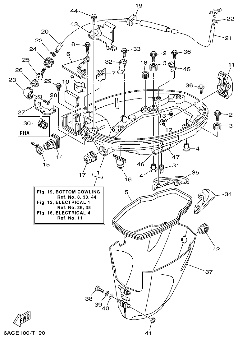 Yamaha 20 BOTTOM COWLING parts diagram