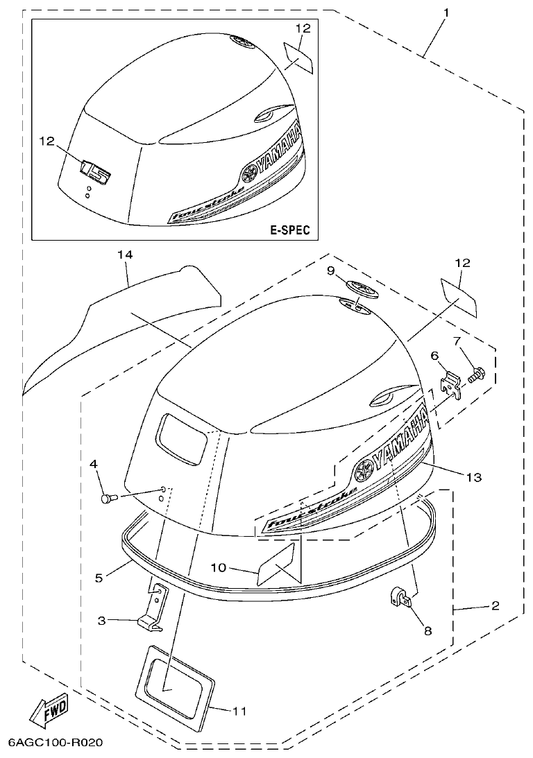 Yamaha 20 TOP COWLING parts diagram