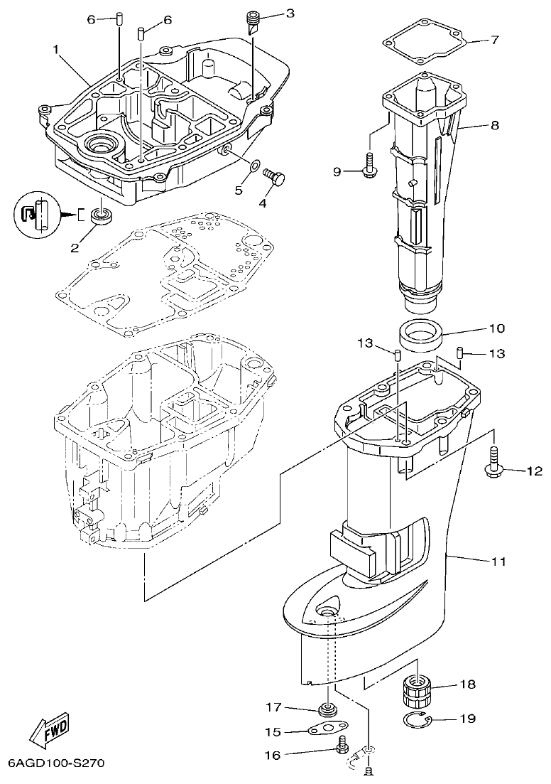 Yamaha 20 UPPER CASING parts diagram