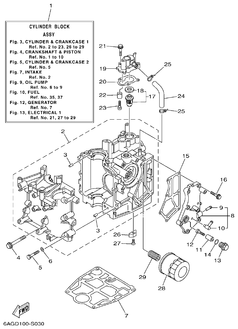 Yamaha 20 CYLINDER & CRANKCASE 1 parts diagram