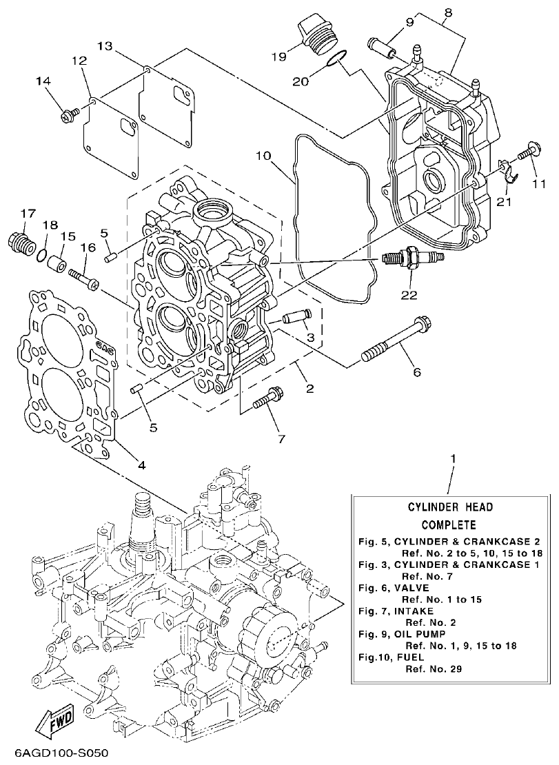 Yamaha 20 CYLINDER & CRANKCASE 2 parts diagram