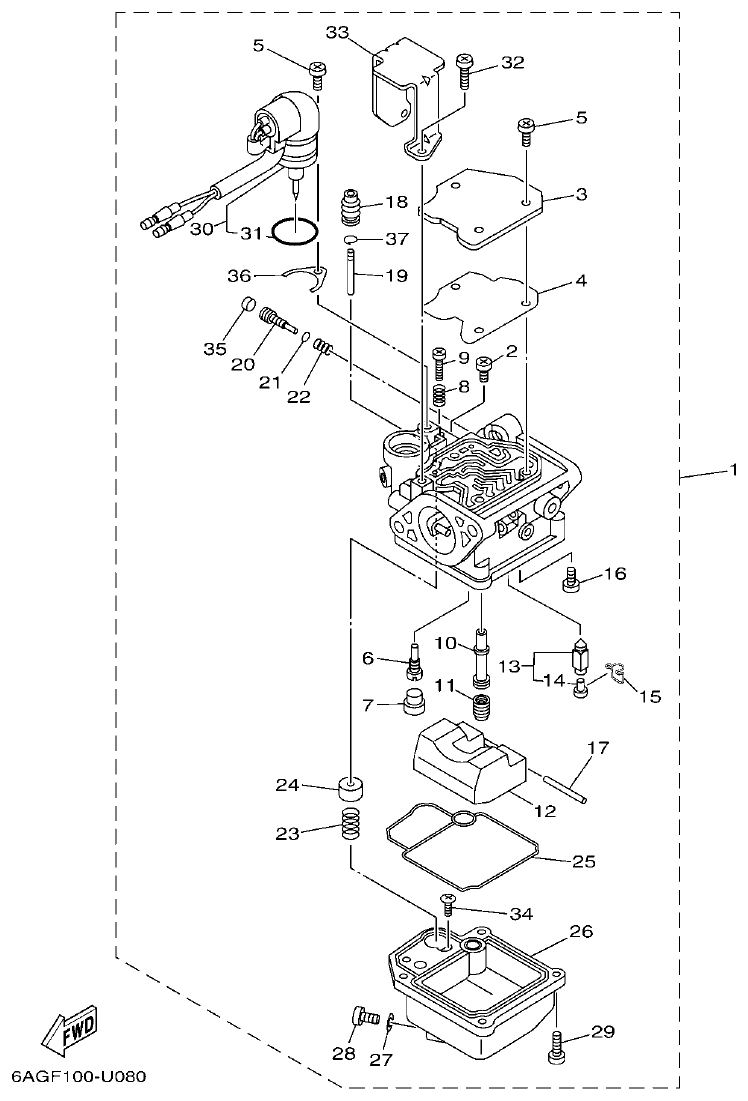Yamaha 20 CARBURETOR parts diagram
