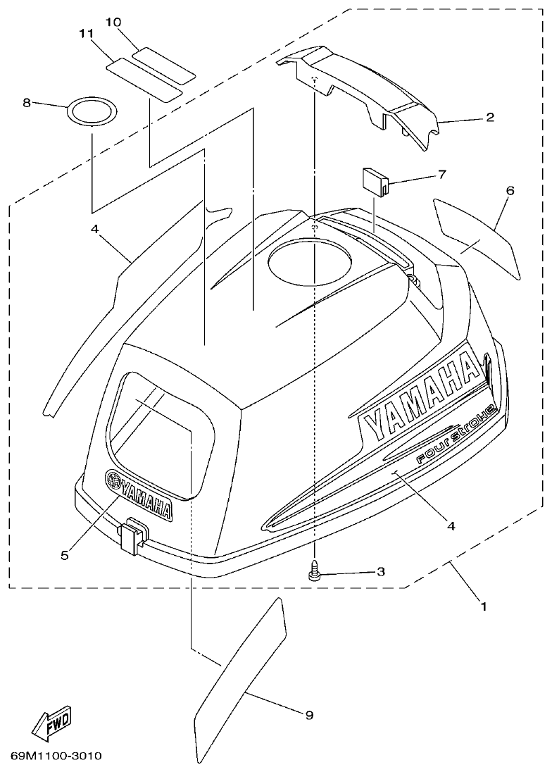 Yamaha 5AMH TOP COWLING parts diagram