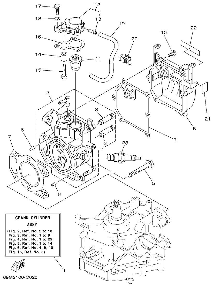 Yamaha 5AMH CYLINDER. CRANKCASE 1 parts diagram