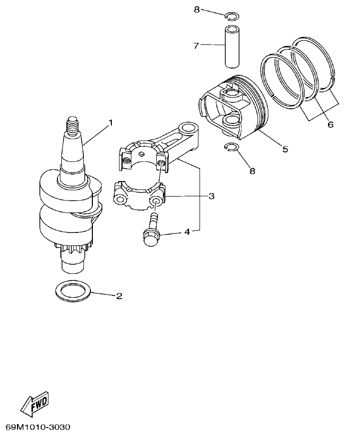 Yamaha 5AMH CRANKSHAFT. PISTON parts diagram