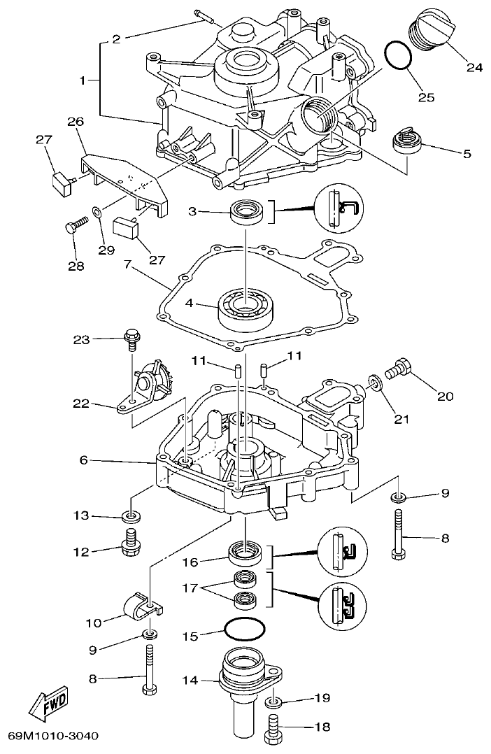 Yamaha 5AMH CYLINDER. CRANKCASE 2 parts diagram