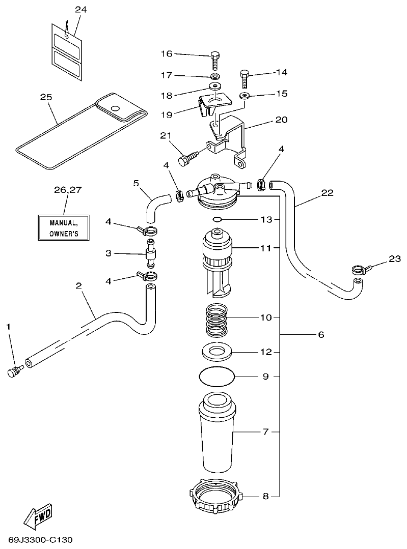Yamaha F200A, F225A, FL200A, FL225A, F225AET, F200AET, FL225AET, FL200AET FUEL 1 parts diagram