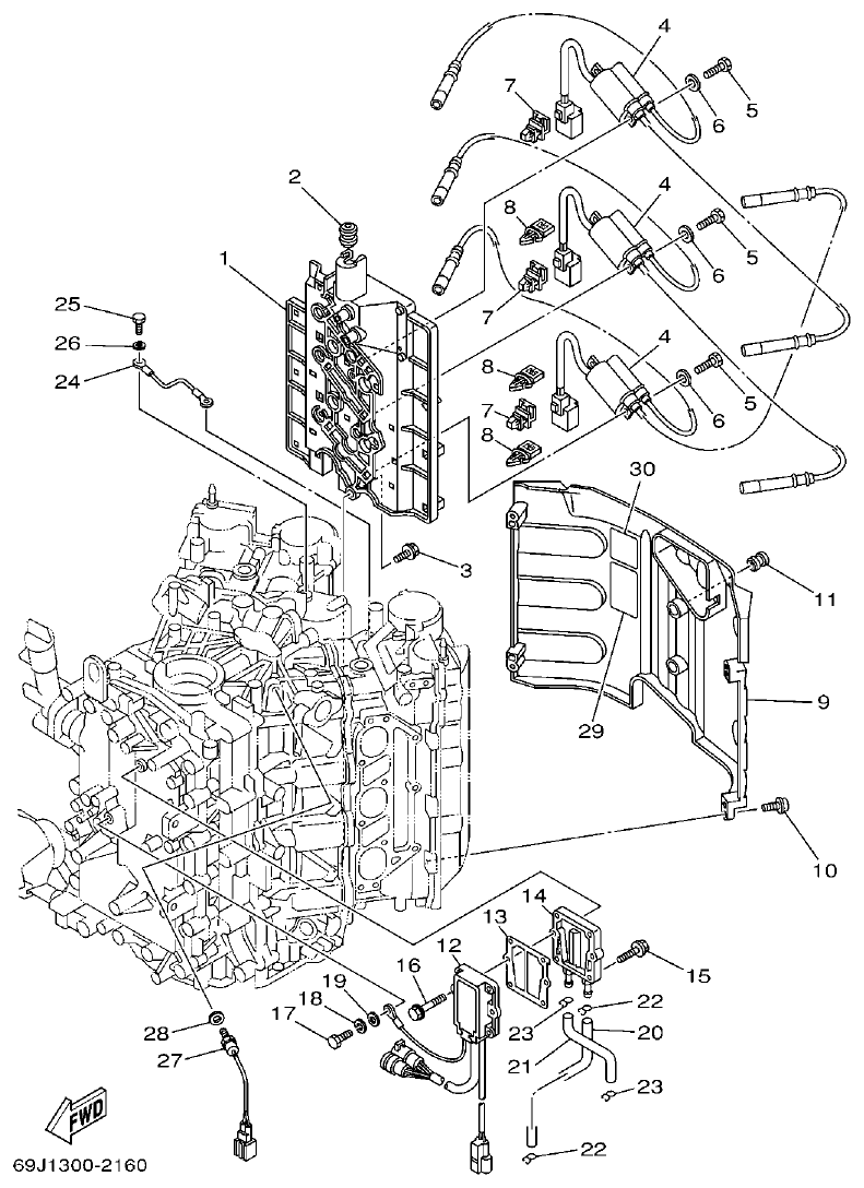 Yamaha F200A, F225A, FL200A, FL225A, F225AET, F200AET, FL225AET, FL200AET ELECTRICAL 1 parts diagram