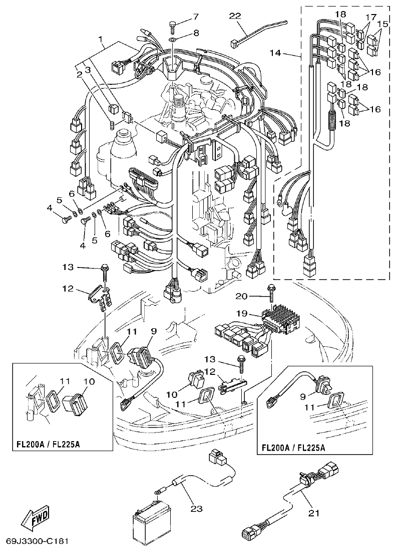 Yamaha F200A, F225A, FL200A, FL225A, F225AET, F200AET, FL225AET, FL200AET ELECTRICAL 3 parts diagram