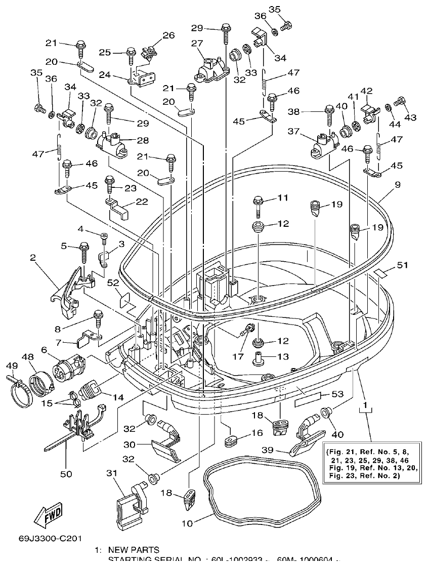 Yamaha F200A, F225A, FL200A, FL225A, F225AET, F200AET, FL225AET, FL200AET BOTTOM COWLING 1 parts diagram
