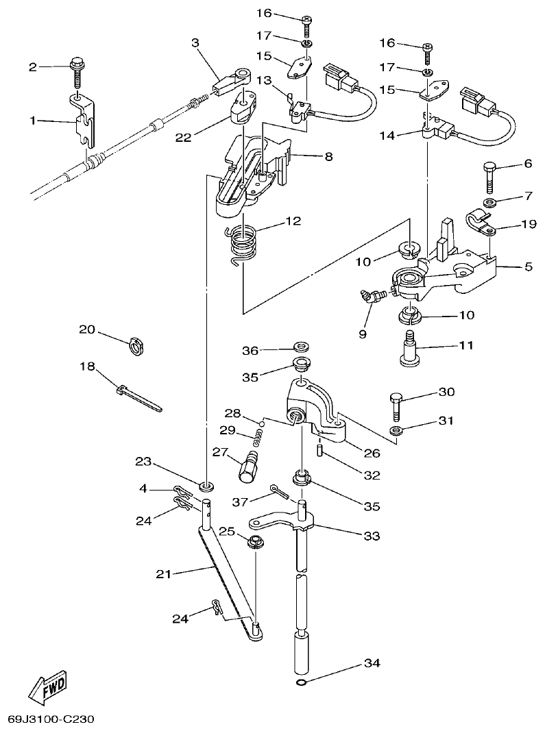 Yamaha F200A, F225A, FL200A, FL225A, F225AET, F200AET, FL225AET, FL200AET CONTROL 1 parts diagram