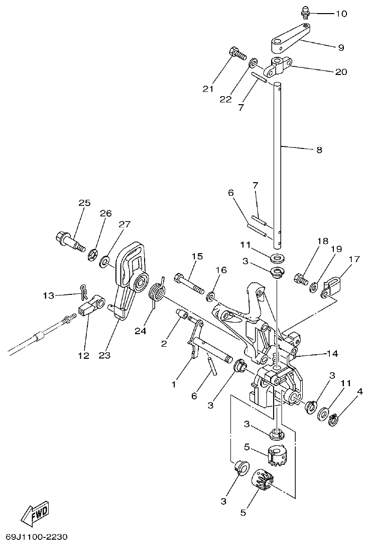 Yamaha F200A, F225A, FL200A, FL225A, F225AET, F200AET, FL225AET, FL200AET CONTROL 2 parts diagram