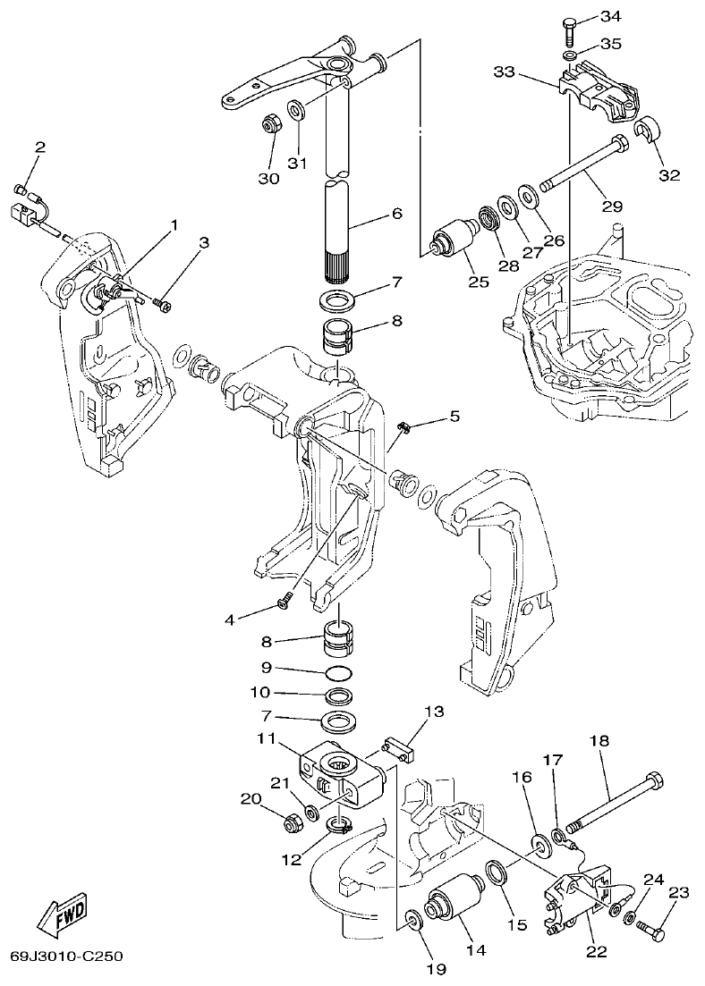 Yamaha F200A, F225A, FL200A, FL225A, F225AET, F200AET, FL225AET, FL200AET BRACKET 2 parts diagram