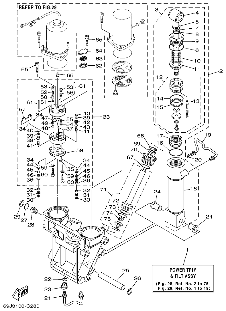 Yamaha F200A, F225A, FL200A, FL225A, F225AET, F200AET, FL225AET, FL200AET POWER TRIM & TILT ASSY 1 parts diagram