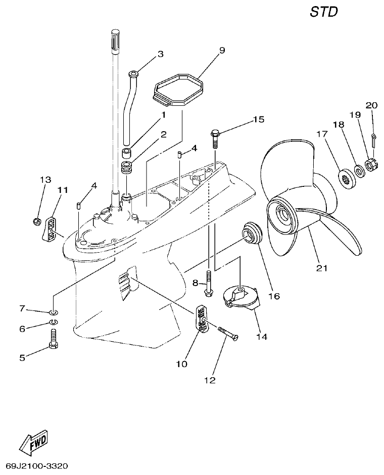 Yamaha F200A, F225A, FL200A, FL225A, F225AET, F200AET, FL225AET, FL200AET LOWER CASING & DRIVE 2 parts diagram