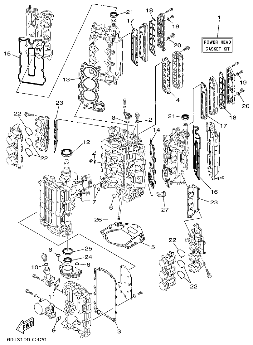 Yamaha F200A, F225A, FL200A, FL225A, F225AET, F200AET, FL225AET, FL200AET REPAIR KIT 1 parts diagram