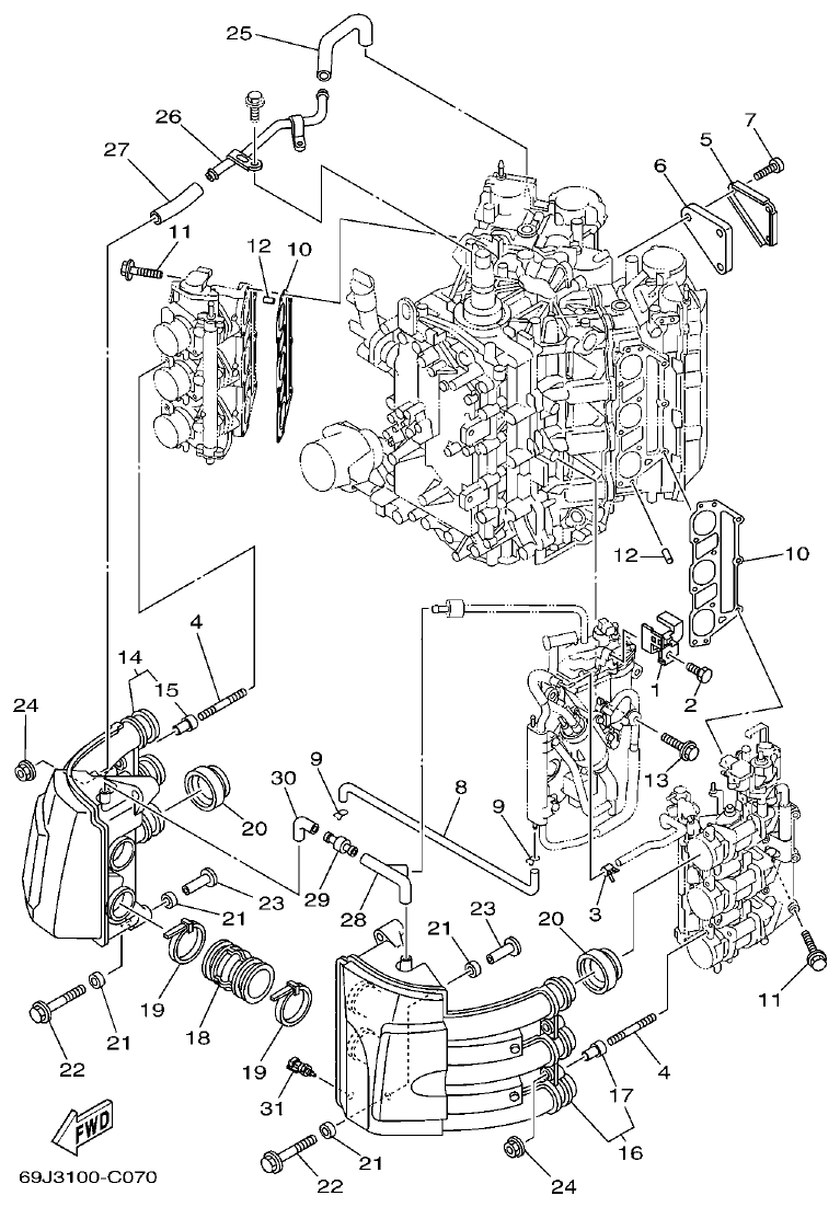 Yamaha F200A, F225A, FL200A, FL225A, F225AET, F200AET, FL225AET, FL200AET INTAKE 1 parts diagram