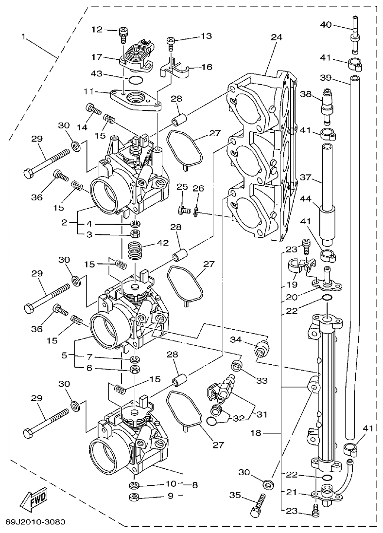 Yamaha F200A, F225A, FL200A, FL225A, F225AET, F200AET, FL225AET, FL200AET THROTTLE BODY ASSY 1 parts diagram