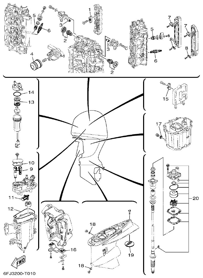 Yamaha F200BET, FL200BET SCHEDULED SERVICE PARTS parts diagram