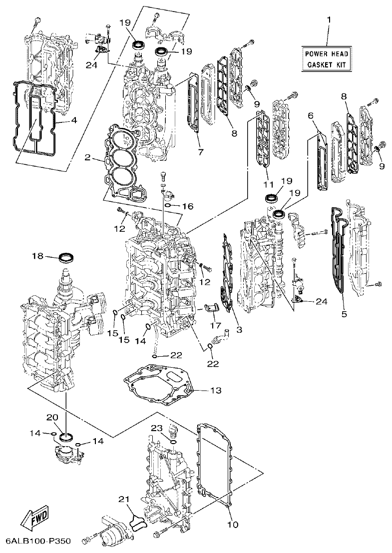 Yamaha F200BET, FL200BET REPAIR KIT 1 parts diagram