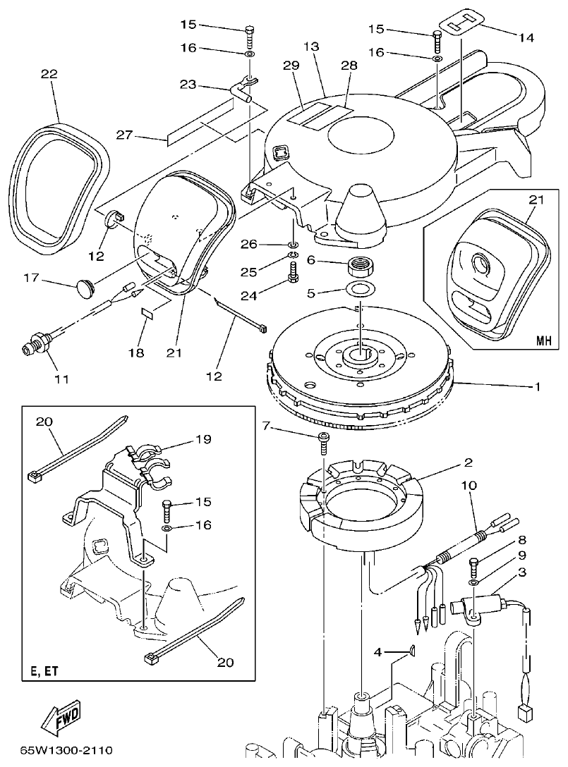Yamaha F20A, F25A GENERATOR parts diagram